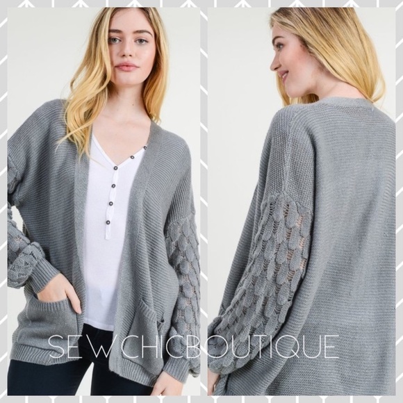 Heather Gray Knit Cardi with Scallop Sleeves - Picture 1 of 6